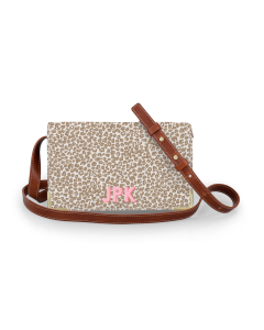 Front view of the monogrammed crossbody purse with printed initials