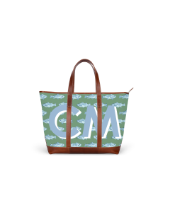 Front view of the Extra Large Tote Bag showing a stripe and initials