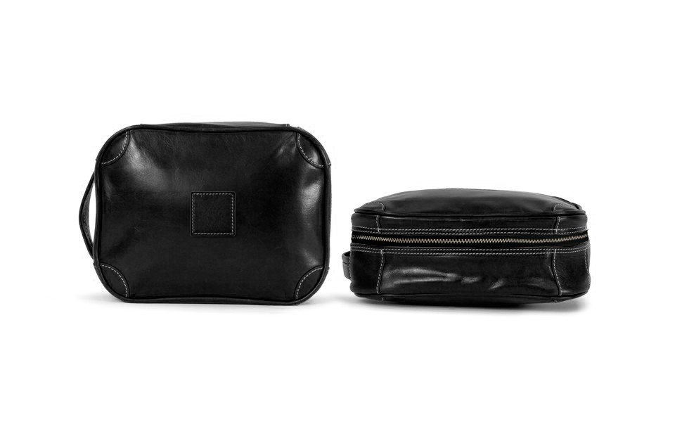 Cosmetic Kit - Black Florentine Leather